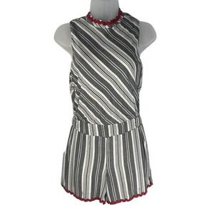 THML Striped Sleeveless‎ Romper Navy Red White Ruffle Trim Size S